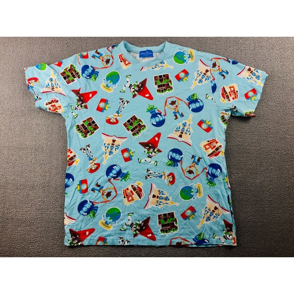 Tokyo Disney Resort T-Shirt Men LL Blue All-Over Print Toy Story Cotton Pixar
